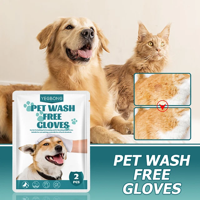 No Rinse Cats Dogs Cleaning Gloves Disposable Pet Stain Remover Wet Wipes (2pcs)