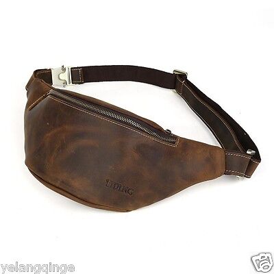 Men's Genuine Cowhide Leather Messenger Hip Bum Belt Fanny Pack Waist Bag Pouch