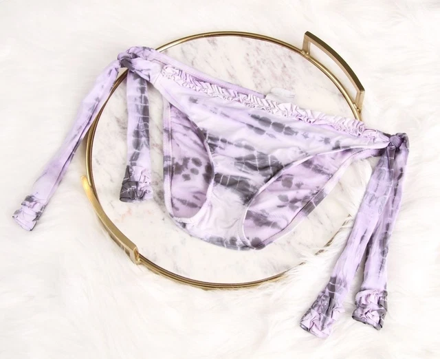 Lucky Brand Bikini Bottom Sz Small Purple Tie Dye Ruffles Black Ladies