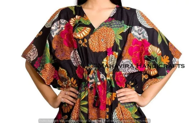 Mujer Largo Holgado Manga Corta Maxi Tropicana Negro Tamaño Libre Vestido Caftán