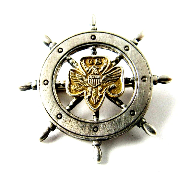 STERLING 1940S MARINER Girl Scout Membership Pin Ship's Wheel Excellent