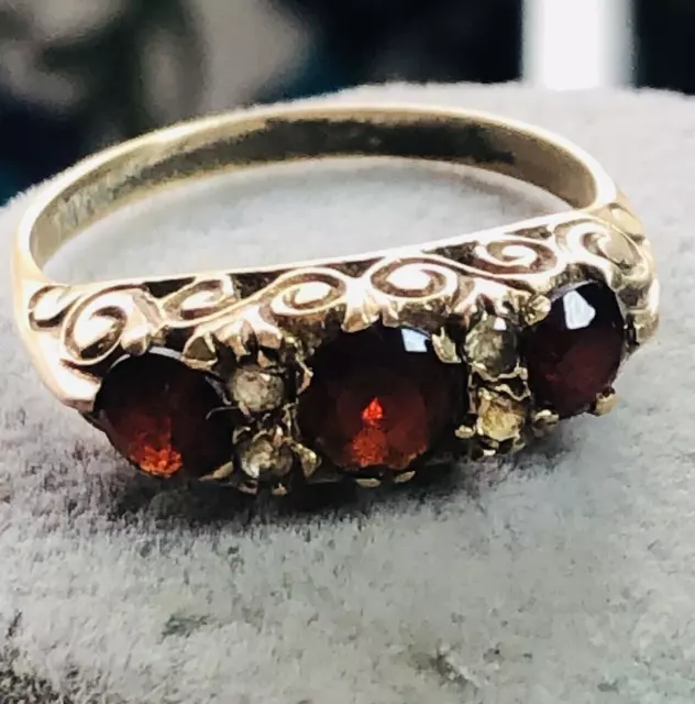 Antique Art Deco 9Ct Gold Ring Size Q Red Garnets Paste 1920S