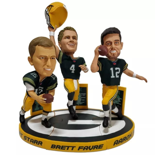 Green Bay Packers Triple QB Bobblehead Set Aaron Rodgers Brett Favre Bart Starr