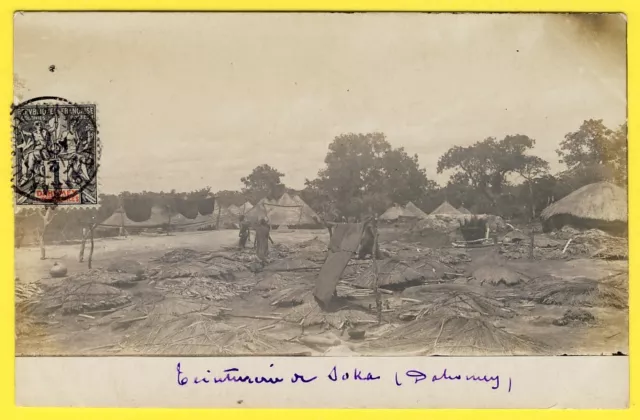 cpa Carte Photo AFRIQUE BENIN Cachet DAHOMEY et Dépendance PARAKOU TEINTURERIE