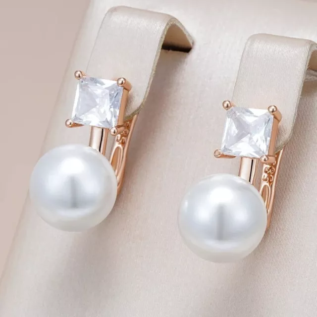White Zircon Pearl Drop Earrings 585 Rose Gold Women Jewelry Wedding engagement