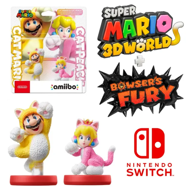 Super Mario Cat Mario & Cat Peach Amiibo Character Figure Set Nintendo Switch