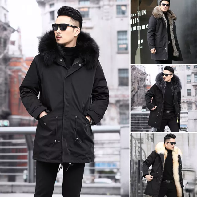 Men's Faux Fur Parka Jackets Winter Thickened Hooded Overcoat Luxury Warm Coats