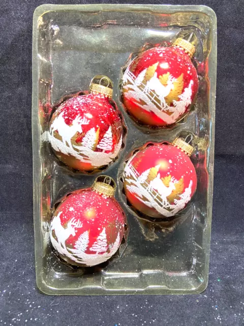 Vtg~Holiday Time~Christmas Lovely Red & Gold~4}Deers~Winter Glitter Snow Scenes