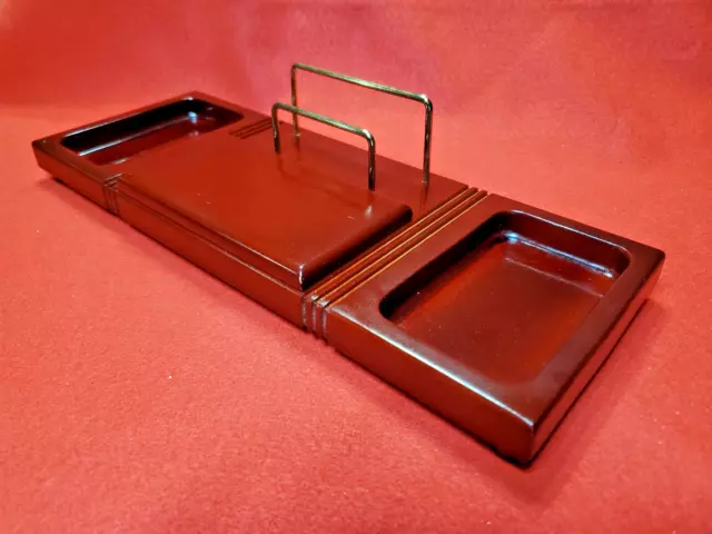 Vintage Solid Wood Executive Desk Organizer, Cherry, Wood with Brass Accents