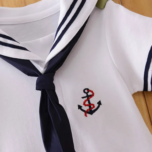 Costume da marinaio neonato bambini bambine maniche corte abito con bretelle 5
