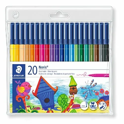 UK STAEDTLER 326 WP20 Noris Club Fibre Tip Pens Wallet Of 20 Assorted Colours U