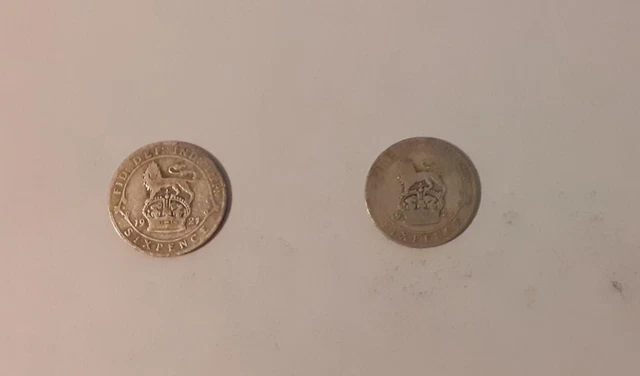 George V 1921 Silver Sixpence x 2 - Silver .500