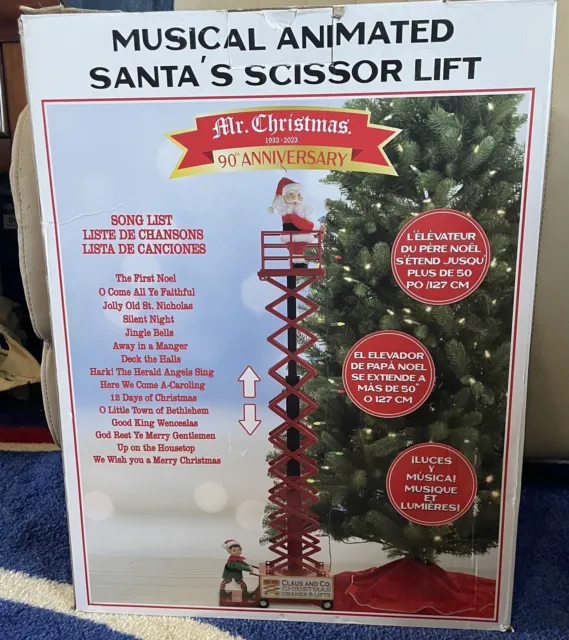 New Mr Christmas Musical Animated Musical Santas Scissor Lift 90th Anniversary