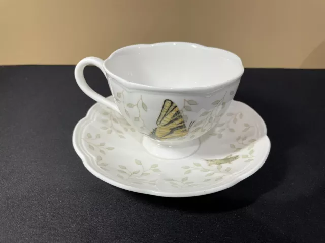 Lenox Butterfly Meadow Tea Cup and Saucer Butterfly Ladybug Grasshopper Flowers