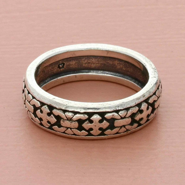 designer sterling silver 7mm fleur-de-lis maltese cross band ring size 9