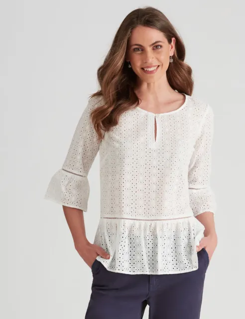 W LANE - Womens Tops -  Cotton Broderie Frill Sleeve Top