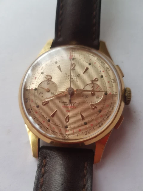 Montre Vintage Lobior Chronographe Mécanique - Boîtier Plaqué Or Rose - Cadran Rosé - Occasion