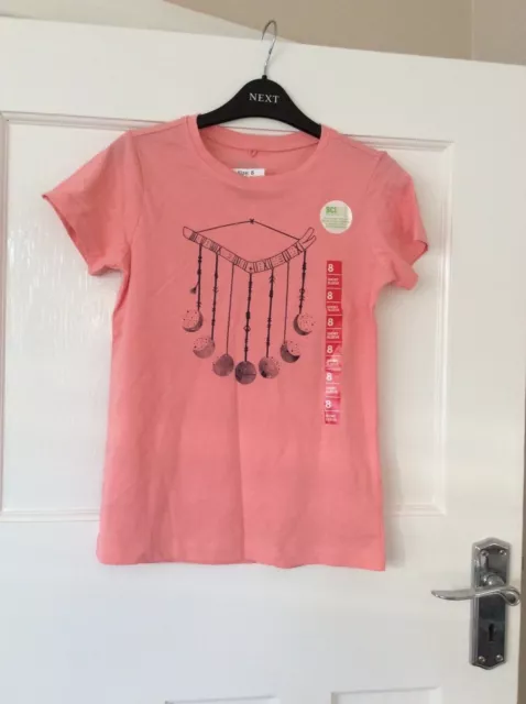 BNWT Girls Age 8 Years Salmon Pink Crew Neck Short Sleeve T-Shirt By Anko