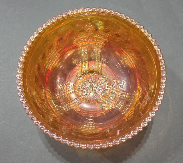 CROWN CRYSTAL CARNIVAL Glass Rare Bullet Edge Butterfly and Bower Bowl ...