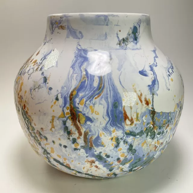 Retro Blue And White Yellow Speckled Vase MCM