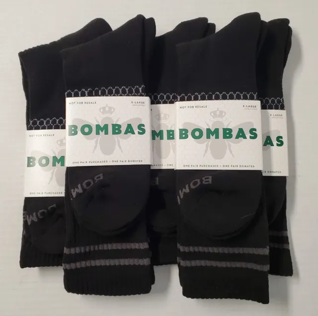 BOMBAS 5 Pairs Men's Honeycomb Calf Socks XL 13.5-17 Black Arch Support NEW