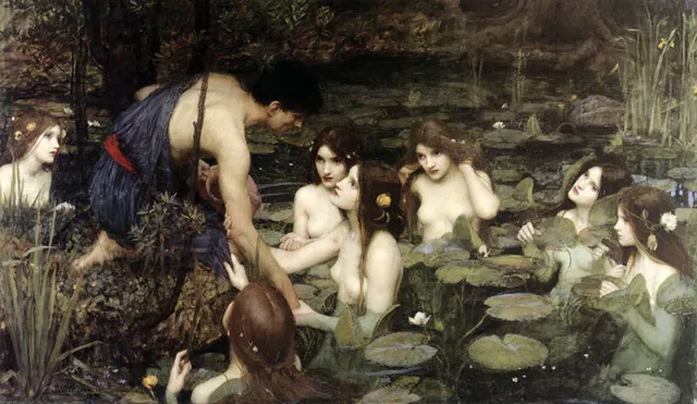 Hylas and the Nymphs Wassernymphe Jugend Schönheit Seerosen Waterhouse A3 09