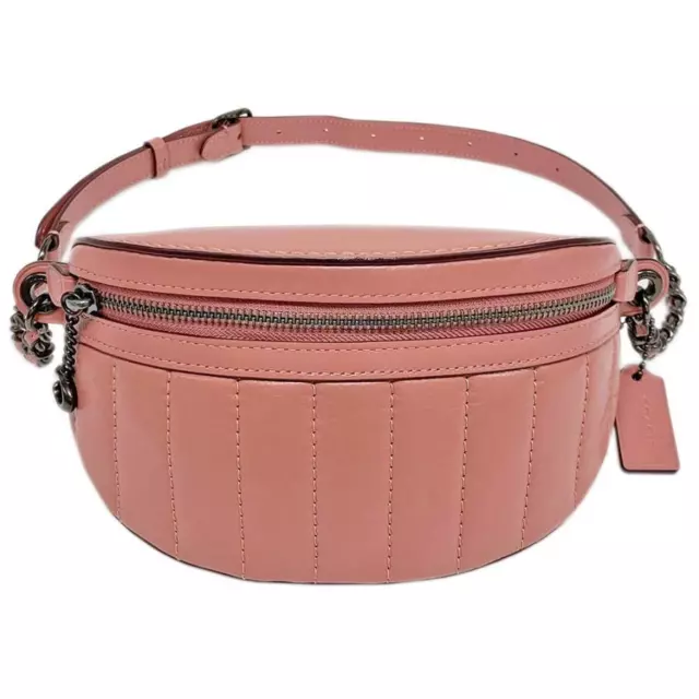 COACH authentic 2WAY waist bag chain belt quilted pink leather zop closure New