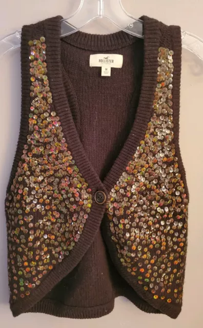 NWT Women's Hollister Betty Sequin Vest, Size Medium, Brown msrp $59.50