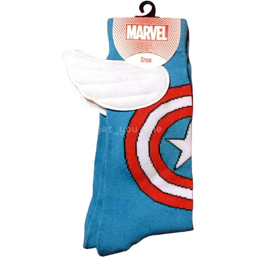 NWT Captain America Logo Crew Sock With Wings Marvel 1 Pair Sz 10-13 Shoe 8-12