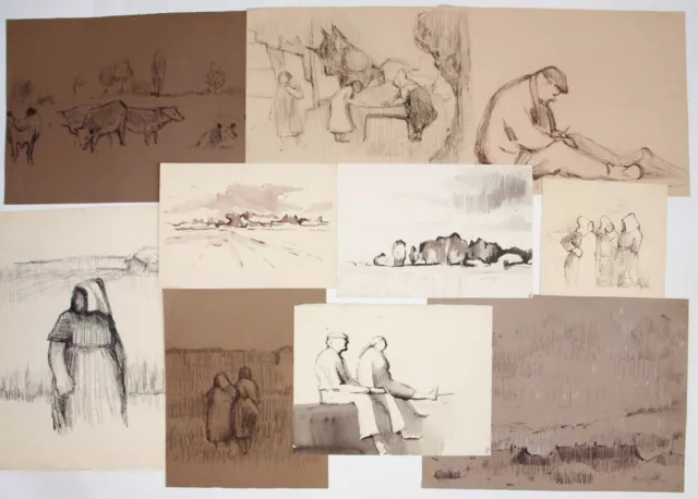 Maud Mariota Bosanquet (1923-2022) 10 x drawings, life, landscapes, 2 signed.