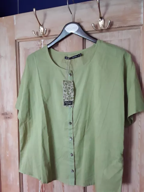 Gudrun Sjöden button up blouse, green organic cotton, size small, new with tags.