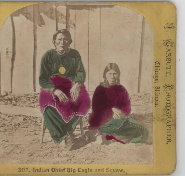 Indian Chief Big Eagle and Squaw Carbutt Stereoview c1865