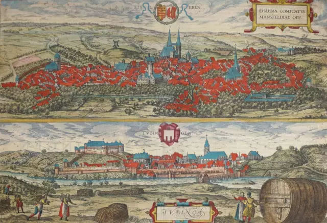 TÜBINGEN/EISLEBEN - Panoramaansichten - Kupferstich - um 1588