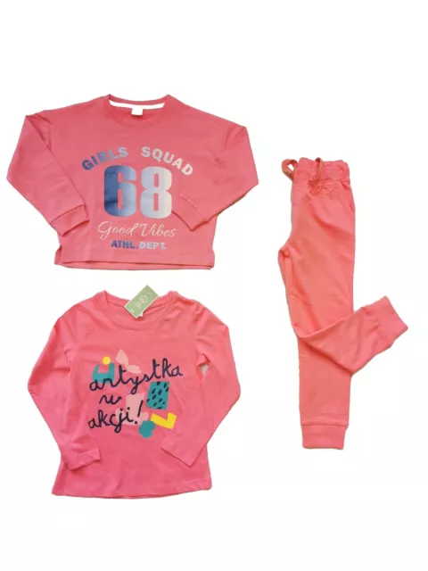 NUOVO pacchetto outfit ragazza età 2-10 anni cotone rosa felpa jogger top