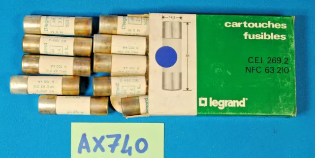 lot boite de 10 x cartouche fusible 14 x 51 LEGRAND 2A AM 14002 ( AX740 )