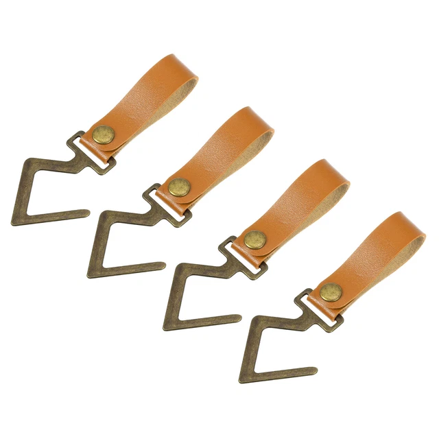 4Pcs PU Leather S Hooks for Hanging Multipurpose Camping Hook Hanger Light Brown