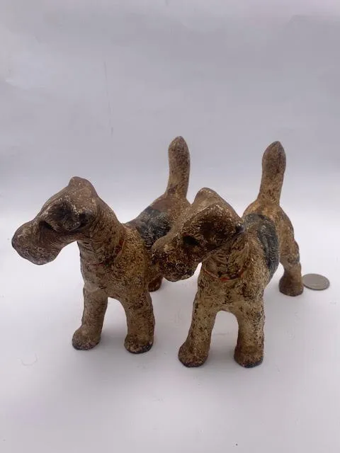 Pair Antique Hubley SOLID Cast Iron Terrier Dog Art Doorstops or Bookends