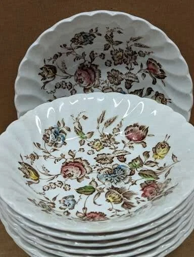 8 - Johnson Brothers Staffordshire Bouquet Berry Bowls England Ironstone Vintage