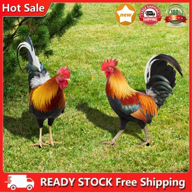 2PCS Hen Figurin Ornamental Rooster Decor Garden Statue Weatherproof for Easter