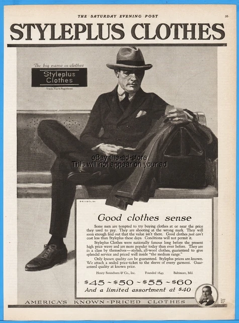 1920 Henry Sonneborn Baltimore Styleplus Mens Suit Vintage Clothing Fashion Ad