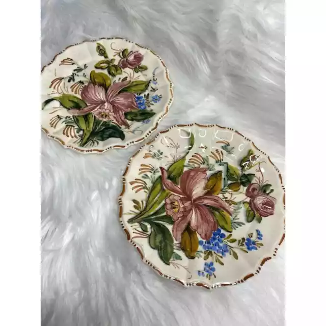 Vintage JW Co Signed & Numbered Plates Made in Italy Floral Design *Set of 2*