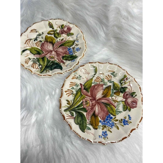 Vintage JW Co Signed & Numbered Plates Made in Italy Floral Design *Set of 2*