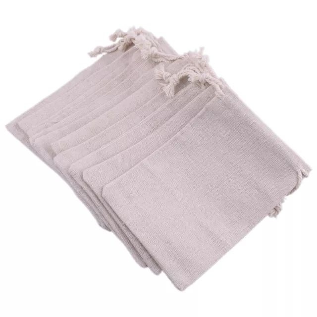 10x Natural Linen Bags Burlap Jute Drawstring Pouch Gift Bags Wedding Favor Sack