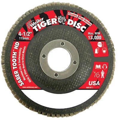 Tiger Saber Tooth™ Ceramic High Density Flap Disc, 4-1/2 in Dia, 40 Grit, 7/8 in