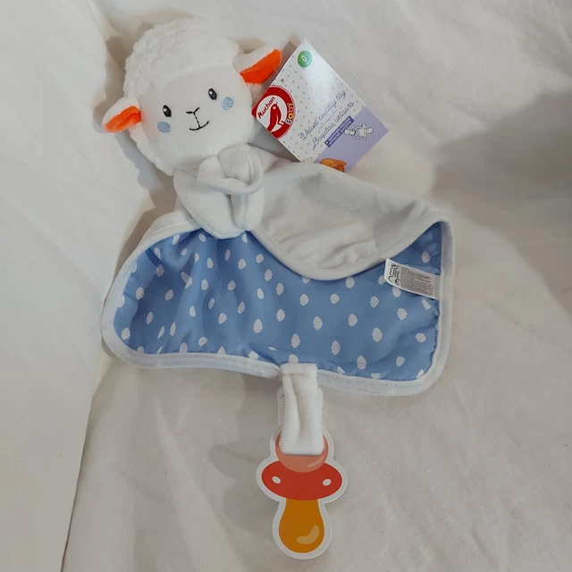 Doudou Mouton Mouchoir Velours Ecru Blanc Bleu Nuages Tétine AUCHAN 100 % NEUF
