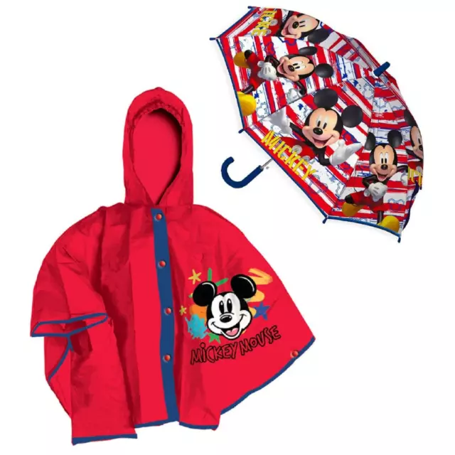 Set Pioggia Topolino Mantellina + Ombrello Disney 7/8 Anni Bambino