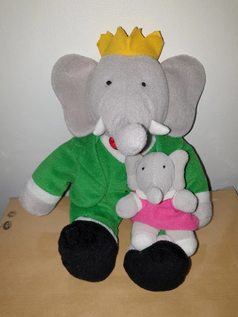 Peluche Doudou Elephant BABAR gris vert Assis 22 cm