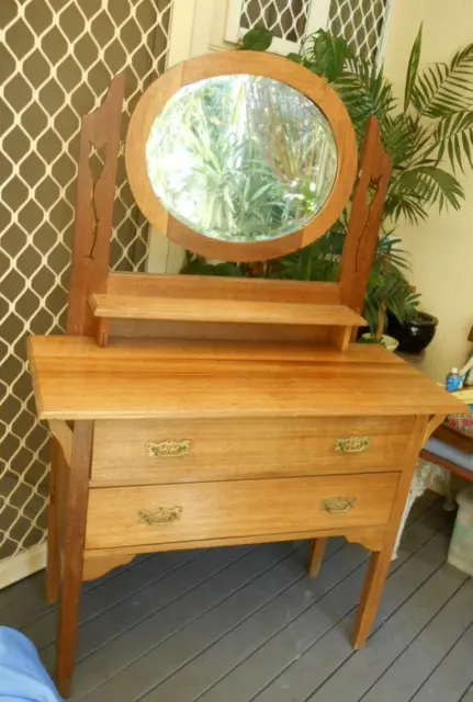 P/U Newcastle. Antique Dressing table with Oval mirror - with drawers.    wood