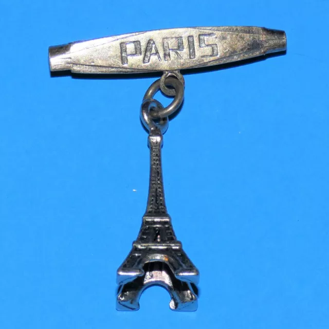 Vintage Paris Brooch Pin Eiffel Tower 3D Dangle Charm France Tourist Silver Tone