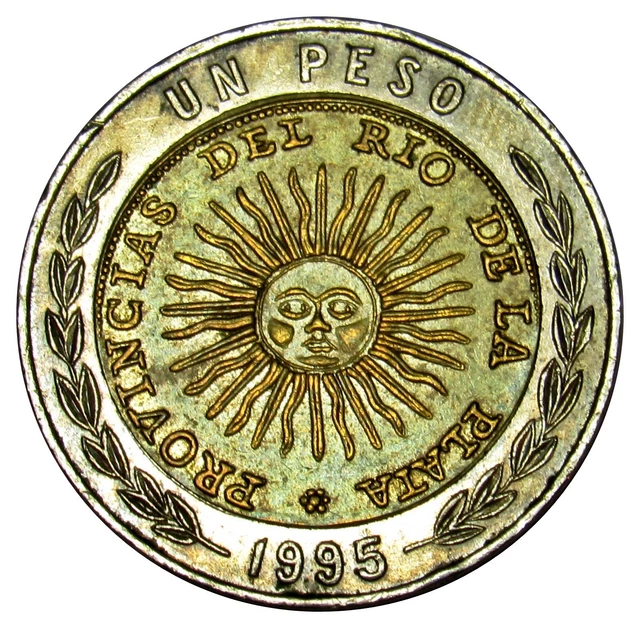 Argentina 1 Peso coin 1995 KM#112 Sun bimetallic